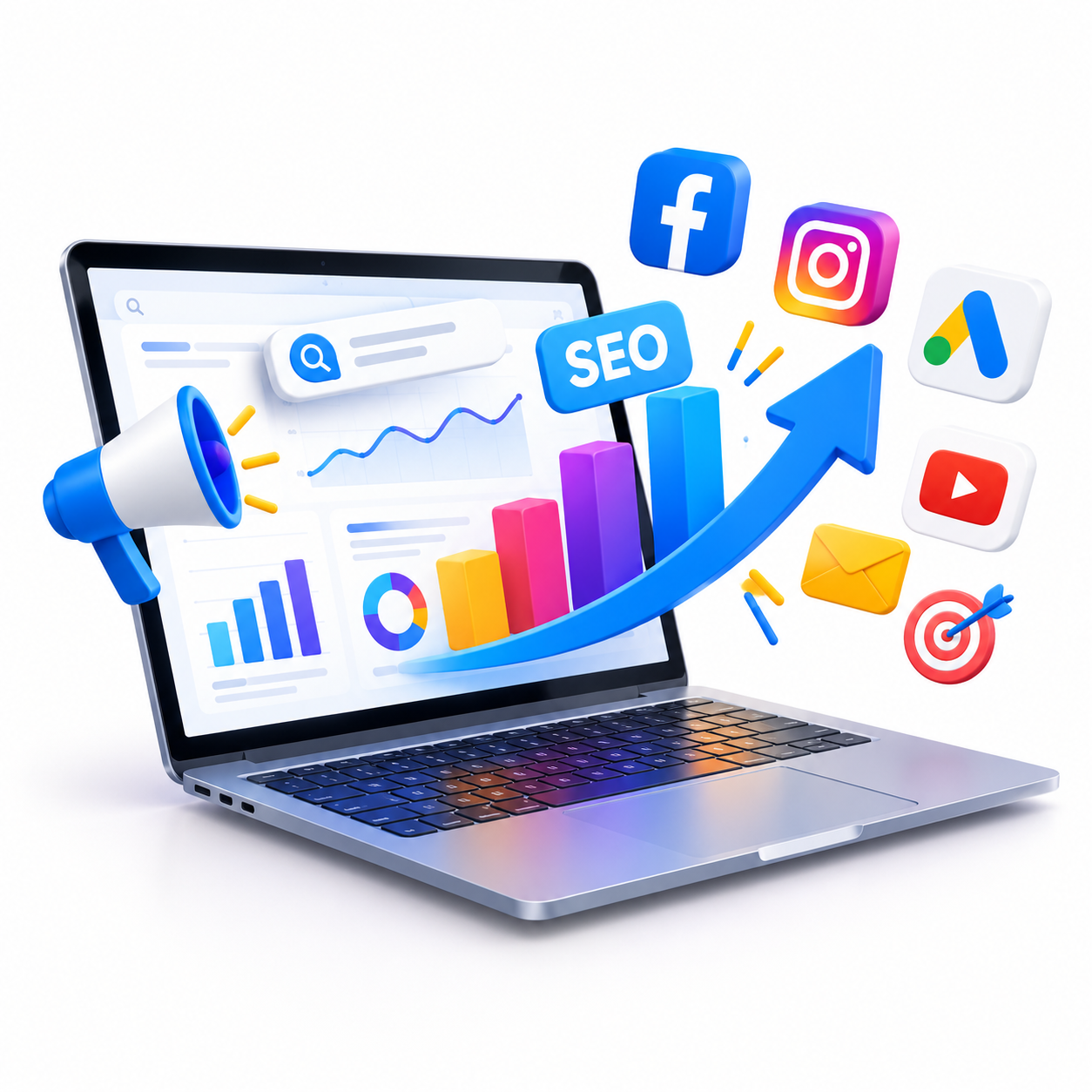 3d digital marketing growth dashboard